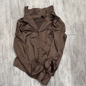 Wild Fable Chocolate Satin Button-Down Shirt